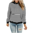 thumbnail image 1 of YUGYXL Womens Drawstring Long Sleeve Hoodies Plus Size Loose Comfy Striped Sweatshirt Drop Shoulders Fall Hooded Top Black S, 1 of 5