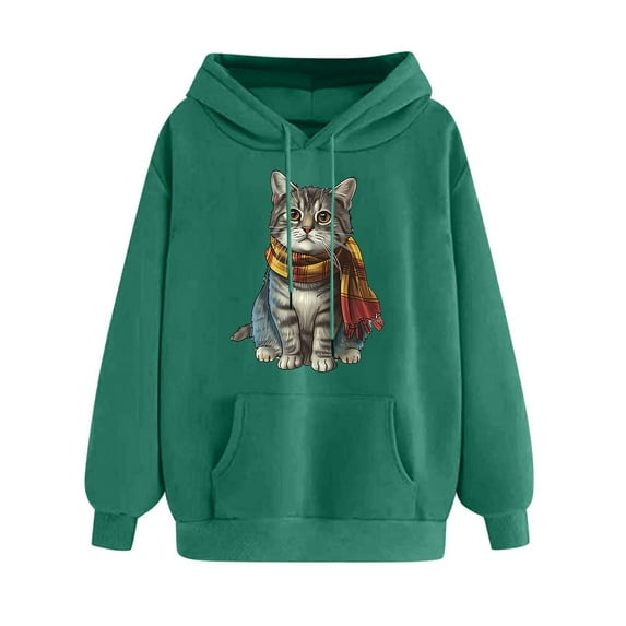 YUGYXL Womens Drawstring Sweatshirts Cute Animals Graphic Hoodies Crew Neck Long Sleeve Hooded Pullover with Pocket Mint Green S