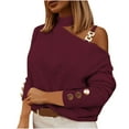 thumbnail image 1 of YUGYXL Womens Elegant Asymmetrical Cold Shoulder Mock Neck Long Sleeve Dressy Casual Fall Blouse Shirt Wine M, 1 of 3