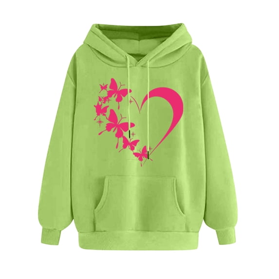 YUGYXL Womens Fall Sweatshirt Long Sleeve Hoodies Fashion Heart Print Cute Sweatshirts Outdoor Winter Hooded Blouses with Pocket Mint Green M