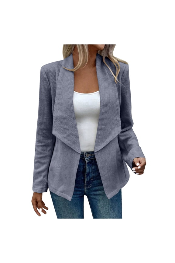 Womens Fall Winter Wool Blend Casual Business Blazer Jacket Lapel Collar Dressy Work Coat Fashion Trendy Cardigan Blue M