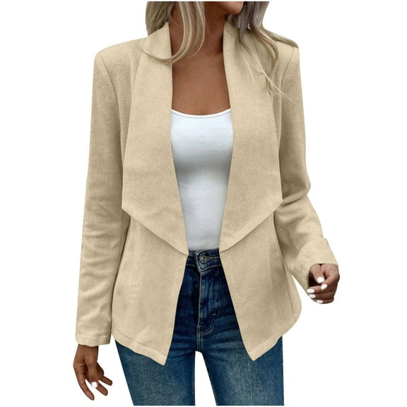 YUGYXL Womens Fall Winter Wool Blend Casual Business Blazer Jacket Lapel Collar Dressy Work Coat Fashion Trendy Cardigan Khaki M