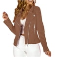 thumbnail image 1 of YUGYXL Womens Faux Leather Jackets Suede Fall Fashion Outfits Winter Clothes Full Zipper Open Front Cropped Coat Outerwear Brown Jackets L, 1 of 8