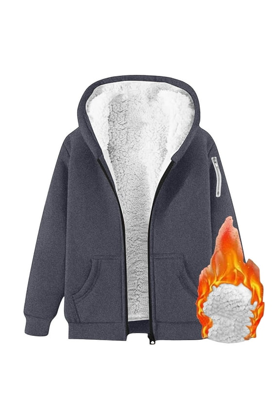 Womens Fleece Jacket Sherpa Lined Pullover Zip Up Hoodie Long Sleeve Heavy Thermal Jacket Soft Warm Winter Sweatshirts Gray XS