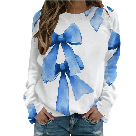 YUGYXL Womens Floral Sweatshirt Vintage Long Sleeve Crewneck Pullover Fall Tops Trendy Graphic Oversized Casual Clothes Light Blue M