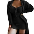 thumbnail image 1 of YUGYXL Womens Fuzzy 2 Piece Fleece Open Front Cardigan and Dress Pajamas Loungewear Sets Black M, 1 of 4