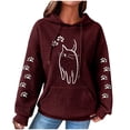 thumbnail image 1 of YUGYXL Womens Hoodies Cute Cat Print Pullover Sweaters With Pockets Oversized Casual Sweatshirts Fall Long Sleeve Outfits Wine Hoodie L, 1 of 3