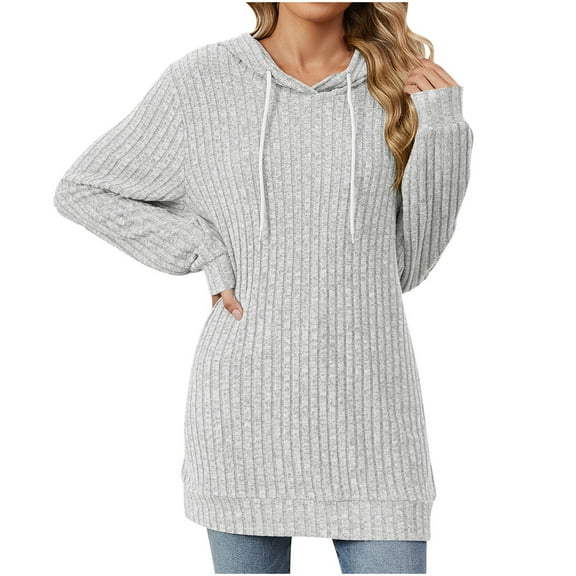 YUGYXL Womens Hoodies Drawstring Long Sleeve Casual Hooded Sweatshirts Lightweight Pullover Tops Tunics Fall Outfits Gray M