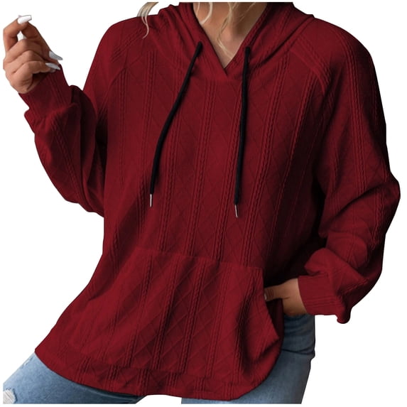 YUGYXL Womens Hoodies Oversized Hooded Sweatshirt Casual Long Sleeve Drawstring Pullover Tops Wine Hoodie XL