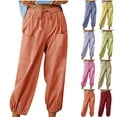 thumbnail image 1 of YUGYXL Womens Linen Tapered Pants Drawstring Stretch Waist Trousers Teen Girl Y2K Long Pants Fashion Casual Pants Pink M, 1 of 5
