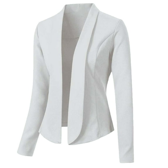 YUGYXL Womens Long Sleeve Blazer Jacket Notch Lapel Dressy Suit Jackets Casual Solid Color Open Front Cardigan Lightweight Work Office Blazers Gift for Family White,L