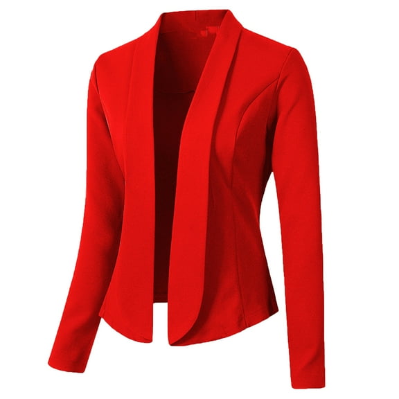 YUGYXL Womens Long Sleeve Blazer Jacket Notch Lapel Dressy Suit Jackets Casual Solid Color Open Front Cardigan Lightweight Work Office Blazers Today's Red,L