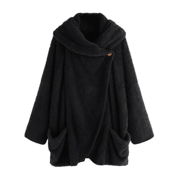 YUGYXL Womens Long Sleeve Cardigan Winter Solid Fuzzy Fleece Open Front Hooded Jacket Casual Plus Size Lapel batwing Coats Outerwear with Pocket Today