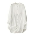 thumbnail image 1 of YUGYXL Womens Long Sleeve Cotton Shirt Fall Plus Size Button Down Blouse with Pockets Beach Coverup Loose Top White M, 1 of 8