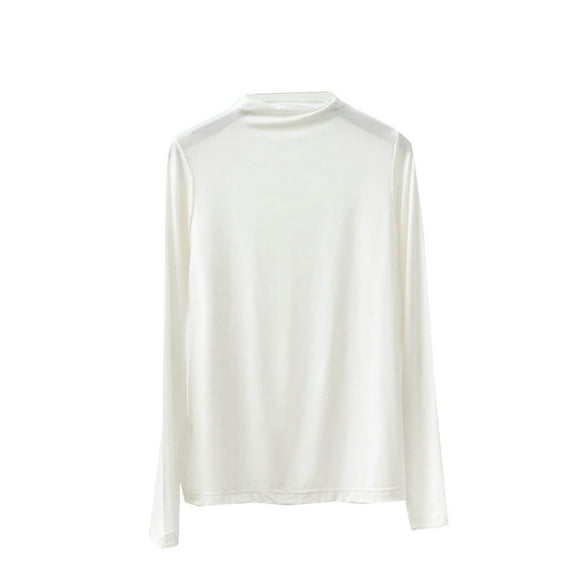 YUGYXL Womens Long Sleeve Cotton T-Shirt Crew Neck Tops Solid Lightweight Blouse Casual Tee Casual Base Loose Fit Shirt White M