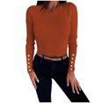 thumbnail image 1 of YUGYXL Womens Long Sleeve Crewneck Shirts Fall Ribbed Knit Sweater Slim Fitted Casual Basic Tee Tops Solid Pullovers Coffee M, 1 of 7