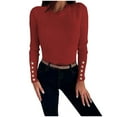 thumbnail image 1 of YUGYXL Womens Long Sleeve Crewneck Shirts Fall Ribbed Knit Sweater Slim Fitted Casual Basic Tee Tops Solid Pullovers Red M, 1 of 6
