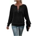 thumbnail image 1 of YUGYXL Womens Long Sleeve Shirts Crew Neck Half Zip Tunic Tops Pullover Sweaters Business Casual Dressy Knit Blouse Spring Black Sweatshirt S, 1 of 6