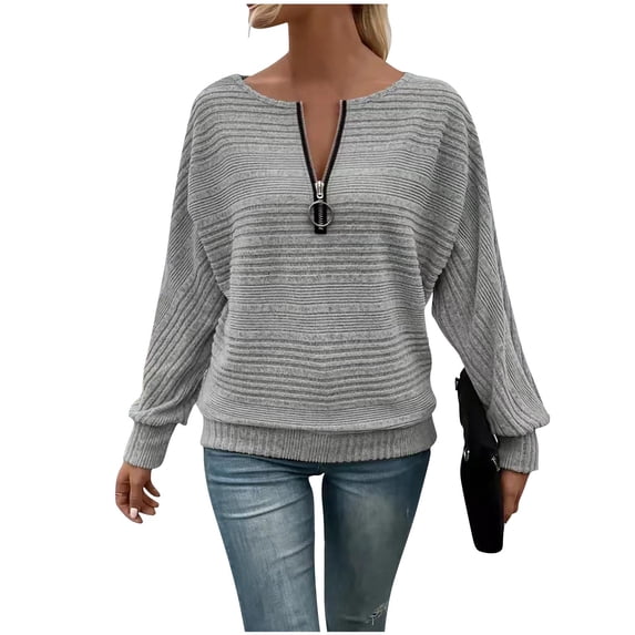 YUGYXL Womens Long Sleeve Shirts Crew Neck Half Zip Tunic Tops Pullover Sweaters Business Casual Dressy Knit Blouse Spring Gray Sweatshirt XXL