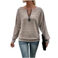 thumbnail image 1 of YUGYXL Womens Long Sleeve Shirts Crew Neck Half Zip Tunic Tops Pullover Sweaters Business Casual Dressy Knit Blouse Spring Khaki Sweatshirt XL, 1 of 6