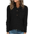 thumbnail image 1 of YUGYXL Womens Long Sleeve Shirts Henley V Neck Tops Dressy Casual Ribbed Knit Loose Comfy Tunic Sweaters with Pocket Black S, 1 of 7