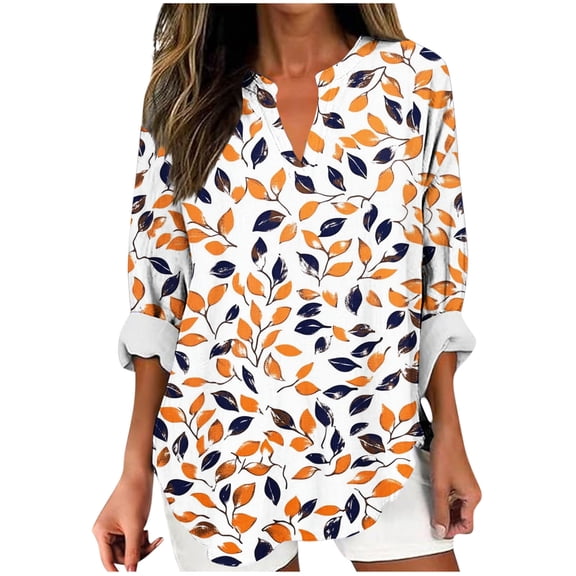 YUGYXL Womens Long Sleeve T Shirts Notch Neck Floral Print Soft Basic Tee Loose Fit Casual Tops Fashion Trendy Outfits Blouse Yellow XXL