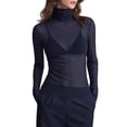 thumbnail image 1 of YUGYXL Womens Mesh Sheer Long Sleeve Top See Through Turtleneck Going Out Tops Trendy Tee Shirts Lace Blouse Navy Sweatshirts M, 1 of 6