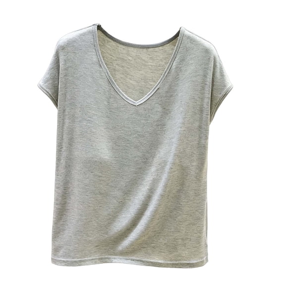 YUGYXL Womens Modal Soft T Shirts Cap Sleeve V Neck Tee Casual Loose Tops Lightweight Padded Shirt Summer Solid Outfits Gray Tops L