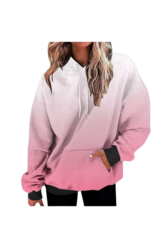 Womens Neon Print Oversized Sweatshirt Drawstring Pullover Sweatshirt Trendy Gradient Color Tops Fall Fashion Clothes Pink XXXL