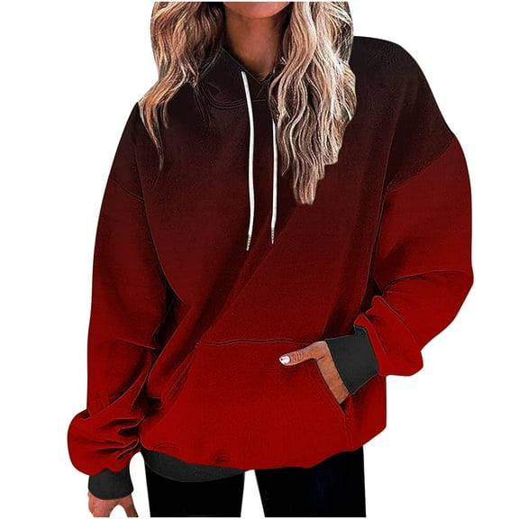 YUGYXL Womens Neon Print Oversized Sweatshirt Drawstring Pullover Sweatshirt Trendy Gradient Color Tops Fall Fashion Clothes Wine XXXXL