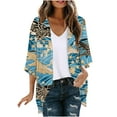 thumbnail image 1 of YUGYXL Womens Open Front Cardigan Trendy Print Cover Up Cardigans Tops Casual 3/4 Sleeve Kimono CardiganD Multicolor S, 1 of 5