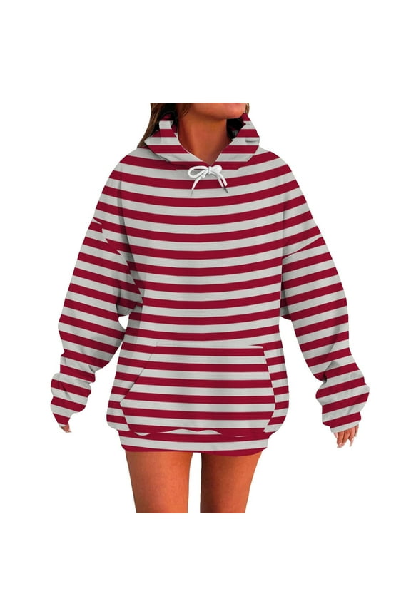 Womens Oversized Hoodies Casual Long Sleeve Solid Color Sweatshirts Dressy Pullover Fashion Y2K Tops with Pocket Red L
