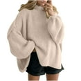 thumbnail image 1 of YUGYXL Womens Oversized Sweaters Ribbed Mock Neck Pullover Lantern Long Sleeve Chunky Jumper Fall Winter Trendy Sweater Beige L, 1 of 6