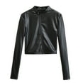 thumbnail image 1 of YUGYXL Womens PU Leather Zip Up Crop Jacket Asymmetrical Vintage Long Sleeve Slim Short Outerwear Motorcycle Jacket Black S, 1 of 4