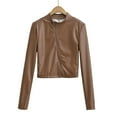 thumbnail image 1 of YUGYXL Womens PU Leather Zip Up Crop Jacket Asymmetrical Vintage Long Sleeve Slim Short Outerwear Motorcycle Jacket Coffee L, 1 of 5