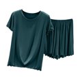 thumbnail image 1 of YUGYXL Womens Pajama Sets Short Sleeve Crewneck Tops and Shorts Soft Comfy Lounge Set 2 Piece Outfits Loungewear Sweatsuit Army Green XL, 1 of 3