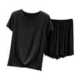 thumbnail image 1 of YUGYXL Womens Pajama Sets Short Sleeve Crewneck Tops and Shorts Soft Comfy Lounge Set 2 Piece Outfits Loungewear Sweatsuit Black XXL, 1 of 3
