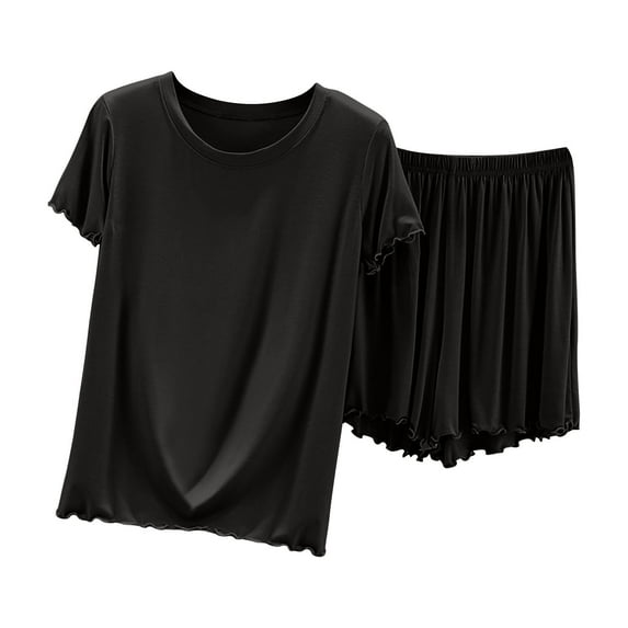 YUGYXL Womens Pajama Sets Short Sleeve Crewneck Tops and Shorts Soft Comfy Lounge Set 2 Piece Outfits Loungewear Sweatsuit Black XXL