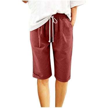 YUGYXL Womens Plus Size Bermuda Pants Elastic Waist Loose Comfy Knee Length Shorts Drawstring Summer Business Shorts Brown XXXL