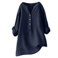 thumbnail image 1 of YUGYXL Womens Plusize Henleyhirt Breathable Cotton Linen 3/4leeve T-Shirt Casual Button V-Neck Blouse Comfyolid Color Loose Fit Pullover Tops, 1 of 5