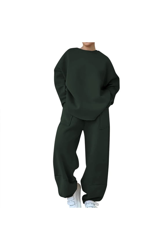 Womens Plus Size Suits Sweatsuits Winter Fleece Long Sleeve Sweatshirts Sport Pant Gym Suit Green L