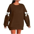 thumbnail image 1 of YUGYXL Womens Plus Size Sweatshirts Round Neck Long Sleeve Pullover Bow Cute Tops Fall Winter Fashion Loose Fit Clothes Brown S, 1 of 6