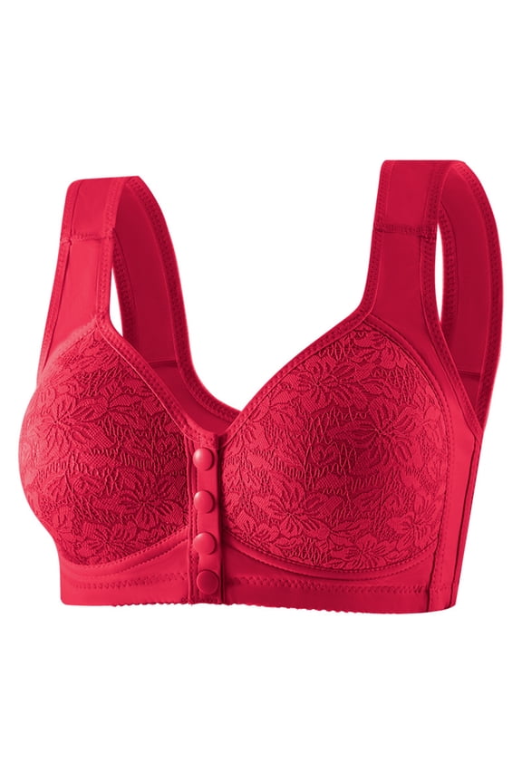 Womens Plus Size Wireless Bras Front Closure Lace Bra Wide Strap Push Up Underwear Bra Anti Saggy Bra with Stretch Back Wine 38