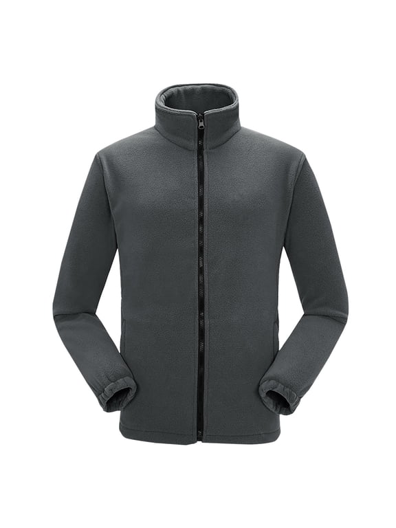 Womens Polar Fleece Zip Up Jacket Lightweight Thermal Outdoor Recreation Coat With Pockets Soft Solid Color Outwaer Clearance Sale Dark Gray,XL