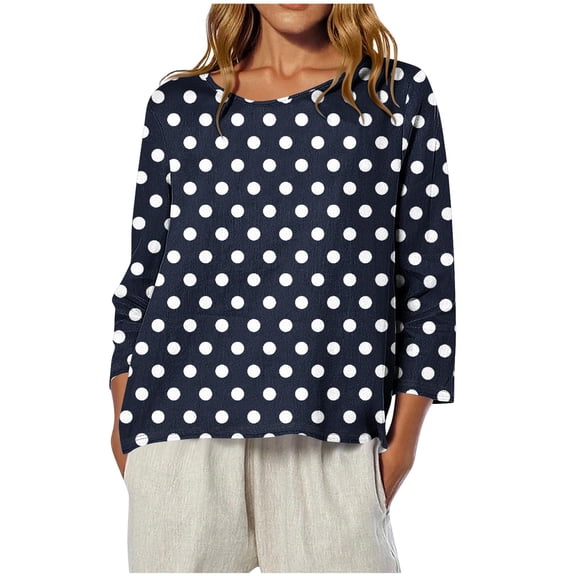 YUGYXL Womens Polk Dots T Shirts 3/4 Length Sleeve Crew Neck Tunic Tops Fall Clothes Winter Casual Loose Comfy Tops Black XXL
