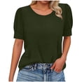 thumbnail image 1 of YUGYXL Womens Puff Short Sleeve Sweater Casual Summer Crew Neck Pullover Tops Ribbed Knit Sweater Blouse Army Green L, 1 of 7