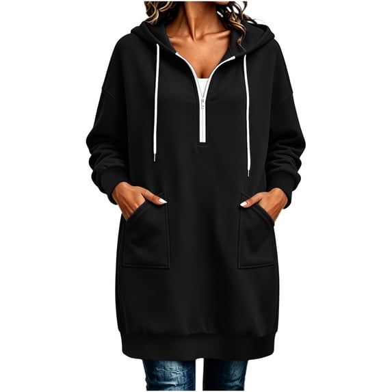 YUGYXL Womens Quarter Zipper Hoodies Dress Hooded Sweatshirts Drawstring Casual Long Sleeve Tunic Oversized Sweatshirts with Pockets