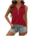 thumbnail image 1 of YUGYXL Womens Ribbed Tank Top Zipper V Neck Dressy Casual Blouses Sleeveless Camisole Tops Work Tank Shirts Red XL, 1 of 8