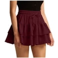 thumbnail image 1 of YUGYXL Womens Ruffle Mini Skirt with Pants Elastic High Waist Flared Flowy Tiered Swing Party Club Short Skirt Red S, 1 of 9