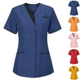 thumbnail image 1 of YUGYXL Womens Short Sleeve Shirts Nurse Work Uniform Tunics Scrub Tops with Pockets Front Button Up Workwear Pink M, 1 of 3